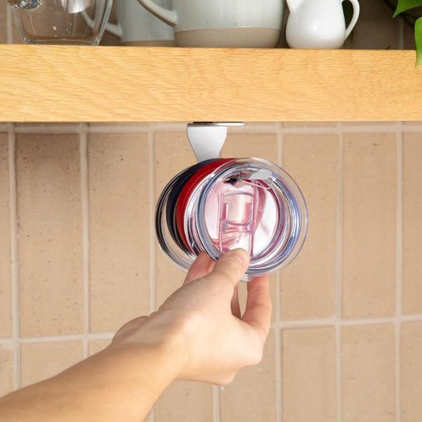 Tumbler Lid Organizer Self-Adhesive Under-Cabinet Cup Lid Storage Rack, Color: Black - Image 6