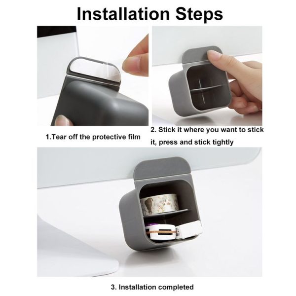 Desktop Computer Monitor Auxiliary Pen Holder Desk Adhesive Storage Box, Color: Trapezoid-Gray - Image 4