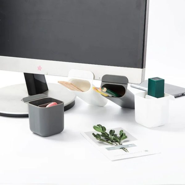 Desktop Computer Monitor Auxiliary Pen Holder Desk Adhesive Storage Box, Color: Trapezoid-Gray - Image 6
