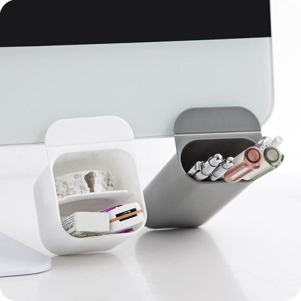 Desktop Computer Monitor Auxiliary Pen Holder Desk Adhesive Storage Box, Color: Trapezoid-Gray - Image 8