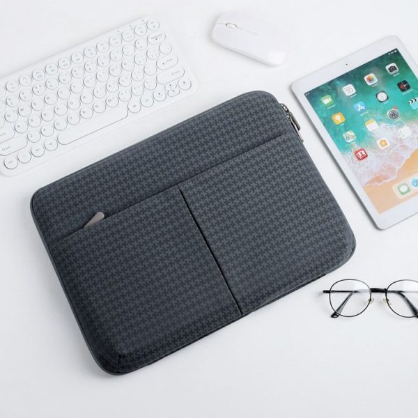 10 / 11 Inch Houndstooth Pattern Oxford Cloth Laptop Bag Waterproof Tablet Storage Bag (Dark Gray)