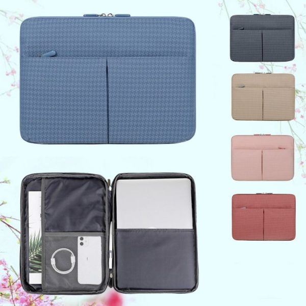 13 / 13.3 Inch Houndstooth Pattern Oxford Cloth Laptop Bag Waterproof Tablet Storage Bag (Haze Blue) - Image 2