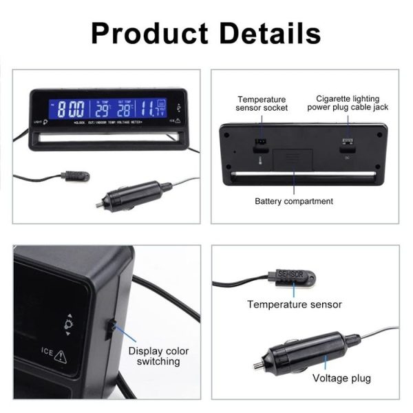 Car Digital Display Clock Luminous Electronic Thermometer Voltmeter (TS-7010V) - Image 3