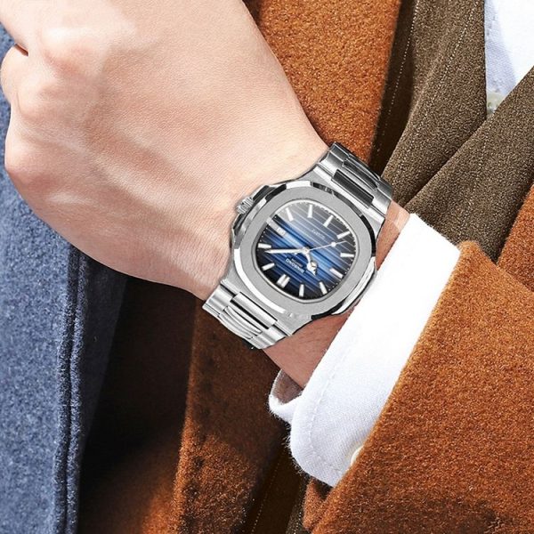 BINBOND B1885 30m Waterproof Retro Luminous Square Men Quartz Watch, Color: White Steel-Blue - Image 10