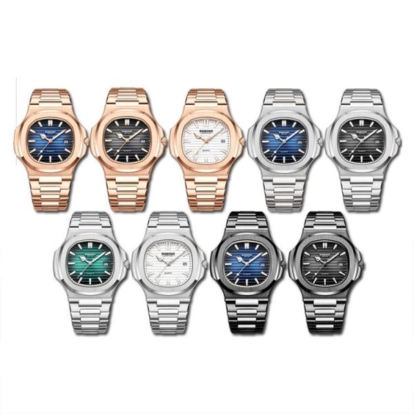 BINBOND B1885 30m Waterproof Retro Luminous Square Men Quartz Watch, Color: White Steel-Blue - Image 2