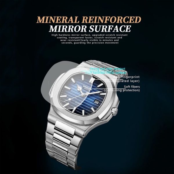 BINBOND B1885 30m Waterproof Retro Luminous Square Men Quartz Watch, Color: White Steel-Blue - Image 4