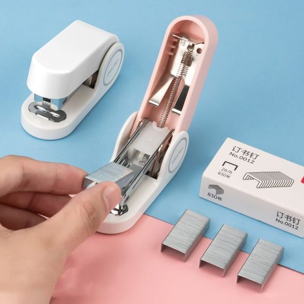 Deli Mini Stapler Includes 830 Staples, 12 Sheet Capacity (White) - Image 3