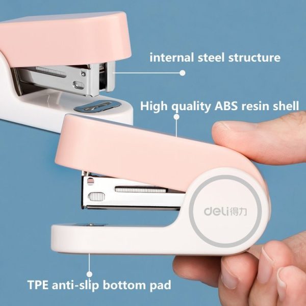 Deli Mini Stapler Includes 830 Staples, 12 Sheet Capacity (White) - Image 5