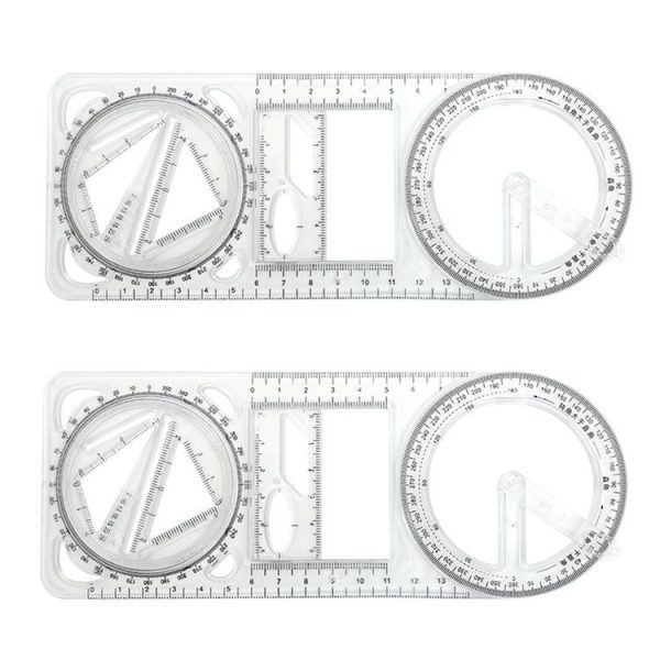 2pcs Multifunctional Drawing Ruler Function Drawing Protractor Geometric Ruler (For Primary School)