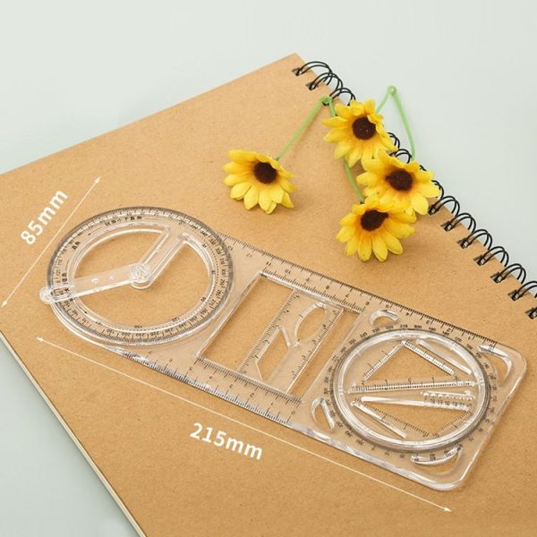 2pcs Multifunctional Drawing Ruler Function Drawing Protractor Geometric Ruler (For Primary School) - Image 2