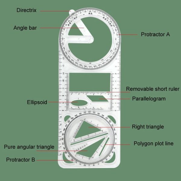 2pcs Multifunctional Drawing Ruler Function Drawing Protractor Geometric Ruler (For Primary School) - Image 6