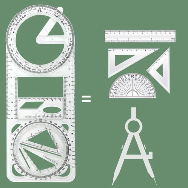 2pcs Multifunctional Drawing Ruler Function Drawing Protractor Geometric Ruler (For Primary School) - Image 7