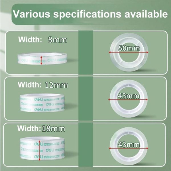 12 Rolls Width 1.2cm x Length 27.3m Deli Small High Viscosity Office Transparent Tape Student Stationery Tape - Image 3