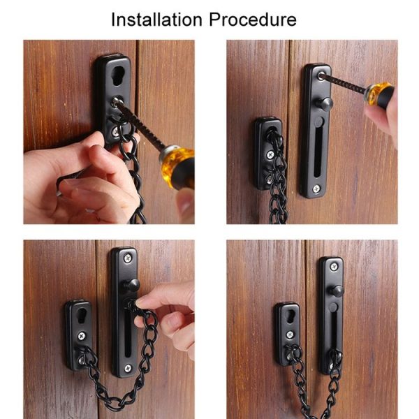 With Insurance Door Buckle Security Chain Anti-burglary Door Chain Latch Household Door Inside Reverse Lock Anti-burglary Buckle, Color: Brushed Stainless Steel - Image 8
