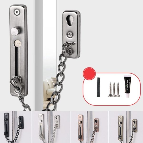 With Insurance Door Buckle Security Chain Anti-burglary Door Chain Latch Household Door Inside Reverse Lock Anti-burglary Buckle, Color: Brushed Stainless Steel - Image 9