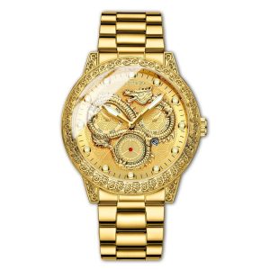 BINBOND B3030 Embossed Dragon Luminous Waterproof Quartz Watch, Color: Full-gold Gold