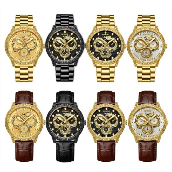 BINBOND B3030 Embossed Dragon Luminous Waterproof Quartz Watch, Color: Full-gold Gold - Image 2