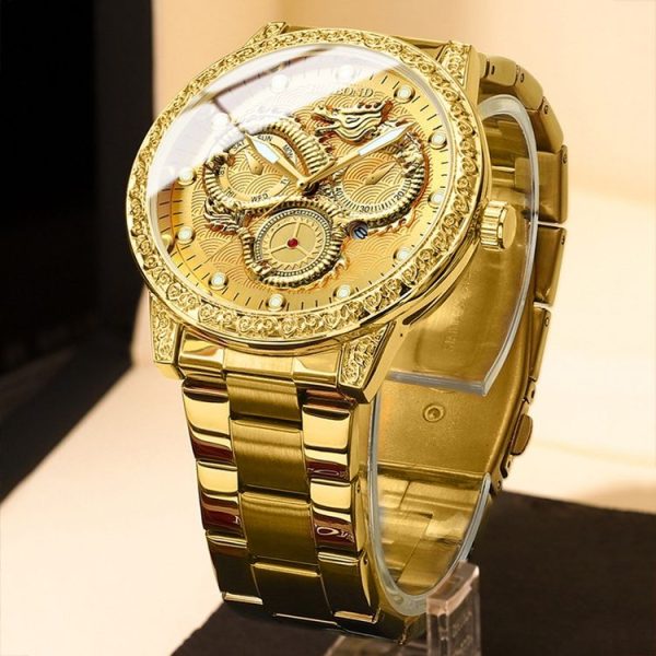 BINBOND B3030 Embossed Dragon Luminous Waterproof Quartz Watch, Color: Full-gold Gold - Image 4