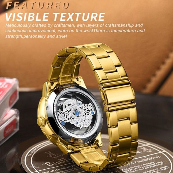 BINBOND B3030 Embossed Dragon Luminous Waterproof Quartz Watch, Color: Full-gold Gold - Image 5