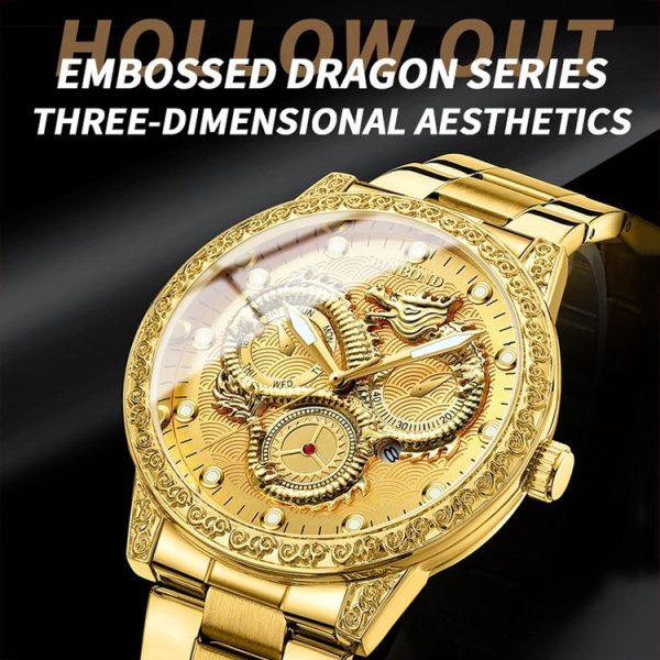 BINBOND B3030 Embossed Dragon Luminous Waterproof Quartz Watch, Color: Full-gold Gold - Image 6