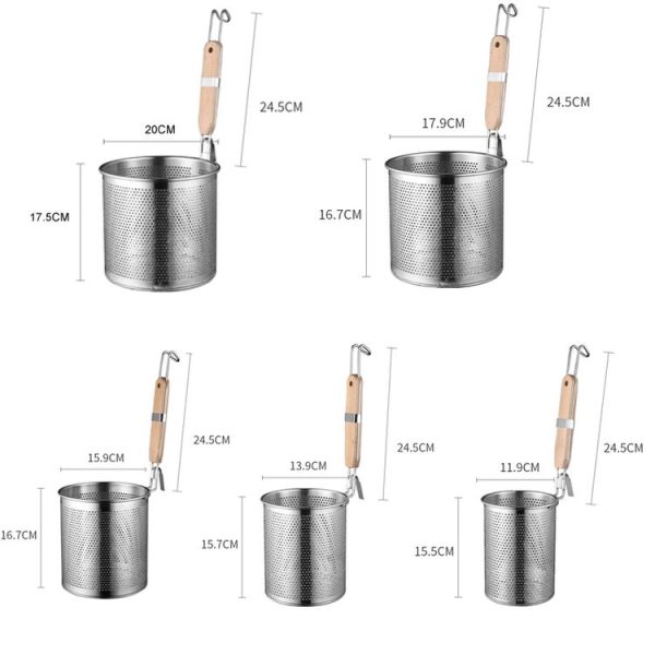 Household Stainless Steel Wooden Handle Spoon Kitchen Filtering Powder Oil Leakage Frying Basket, Model: 12cm Round Handle - Image 3