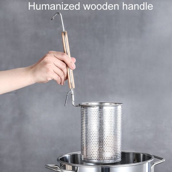 Household Stainless Steel Wooden Handle Spoon Kitchen Filtering Powder Oil Leakage Frying Basket, Model: 12cm Round Handle - Image 4