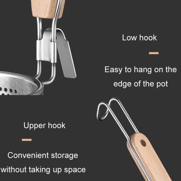 Household Stainless Steel Wooden Handle Spoon Kitchen Filtering Powder Oil Leakage Frying Basket, Model: 12cm Round Handle - Image 6