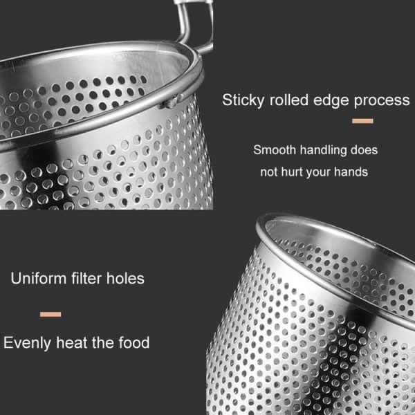 Household Stainless Steel Wooden Handle Spoon Kitchen Filtering Powder Oil Leakage Frying Basket, Model: 12cm Round Handle - Image 7