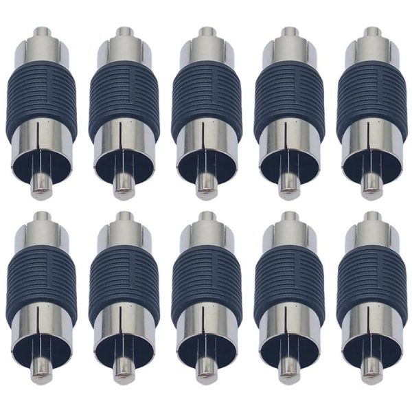10pcs RCA Lotus Head Straight-through Male Monitoring Audio Adapter AV Butt Joint (Male to Male)