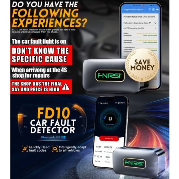 FNIRSI Bluetooth 5.1 Car Engine OBD2 Fault Code Diagnostic Instrument (English) - Image 2