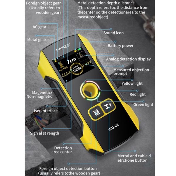 FNIRSI Multifunctional Wall Wire And Metal Rebar Detector (WD-02) - Image 12
