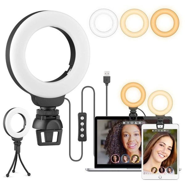 YRing48 4-Inch 48LEDs Laptop Camera Video Conference Live Beauty Ring Fill Light, Spec: Clip Set - Image 2