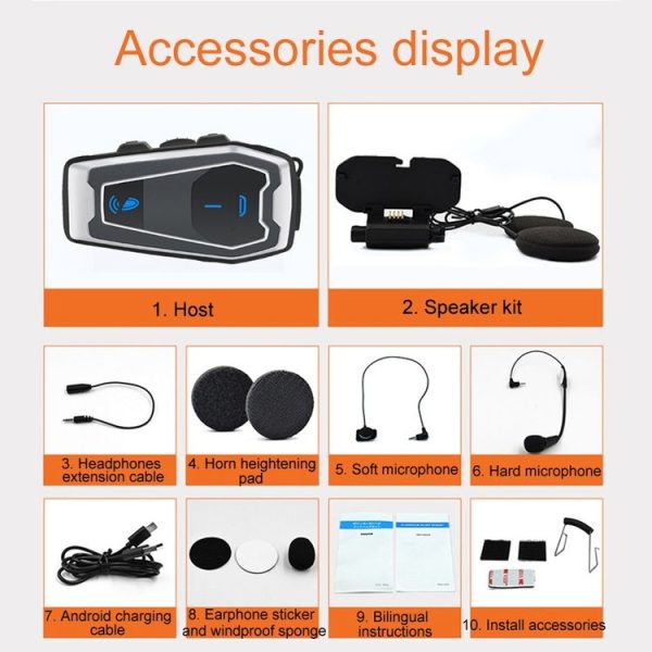 Motorcycle Helmet Bluetooth 5.0 Stereo Music Cycling Headphones (V10) - Image 9