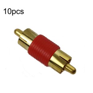 10pcs Gold-plated RCA Lotus Male to-Male AV Audio Adapter (Red)