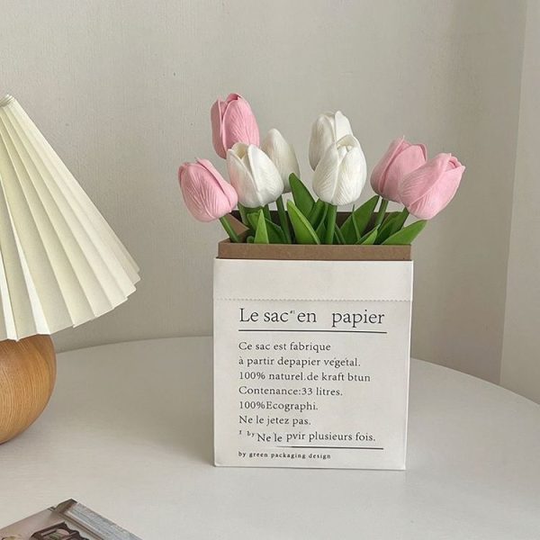 10 In 1 Tulip Bouquet With Paper Bag Home Decoration Simulation Flowers Paper Bag Floral Set Arrangement (Pink) - Image 5