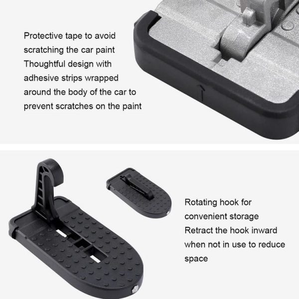 Car Hook Door Foldable Foot Pedal with Safety Hammer (Black) - Image 3