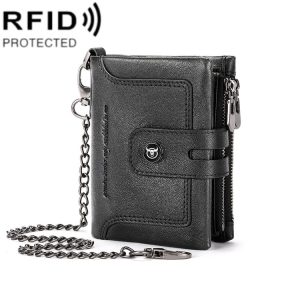 BULL CAPTAIN 088 RFID Anti-Theft Zipper Buckle Multi-Card Slot Cowhide Vertical Wallet (Black)