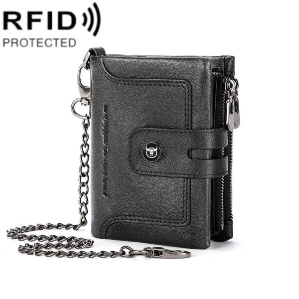 BULL CAPTAIN 088 RFID Anti-Theft Zipper Buckle Multi-Card Slot Cowhide Vertical Wallet (Black)