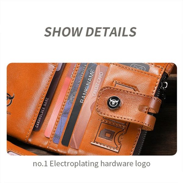 BULL CAPTAIN 088 RFID Anti-Theft Zipper Buckle Multi-Card Slot Cowhide Vertical Wallet (Black) - Image 3