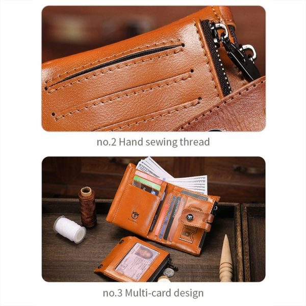 BULL CAPTAIN 088 RFID Anti-Theft Zipper Buckle Multi-Card Slot Cowhide Vertical Wallet (Black) - Image 4