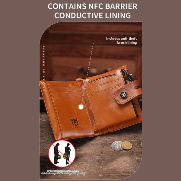BULL CAPTAIN 088 RFID Anti-Theft Zipper Buckle Multi-Card Slot Cowhide Vertical Wallet (Black) - Image 6