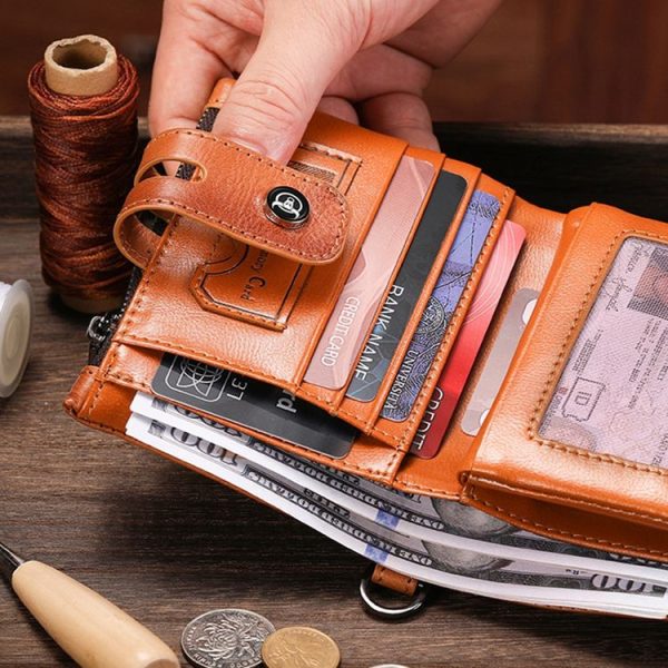 BULL CAPTAIN 088 RFID Anti-Theft Zipper Buckle Multi-Card Slot Cowhide Vertical Wallet (Black) - Image 7