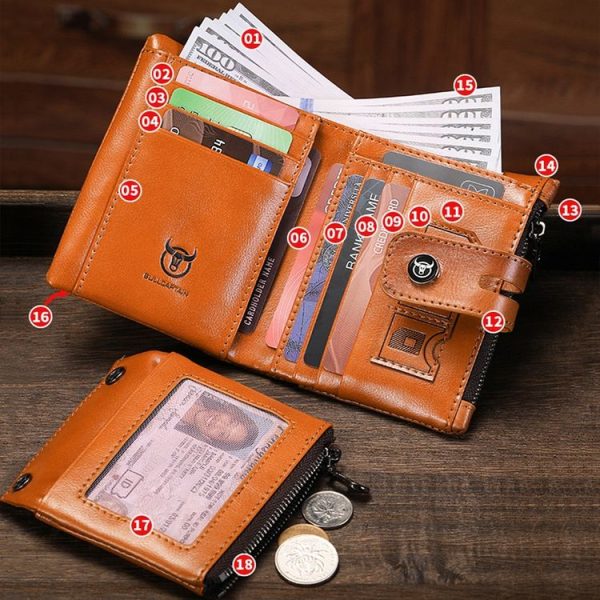 BULL CAPTAIN 088 RFID Anti-Theft Zipper Buckle Multi-Card Slot Cowhide Vertical Wallet (Black) - Image 8