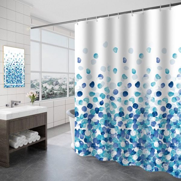 80x180cm Home Thickened Waterproof Shower Curtain Polyester Fabric Bathroom Curtain (Blue Petal) - Image 2