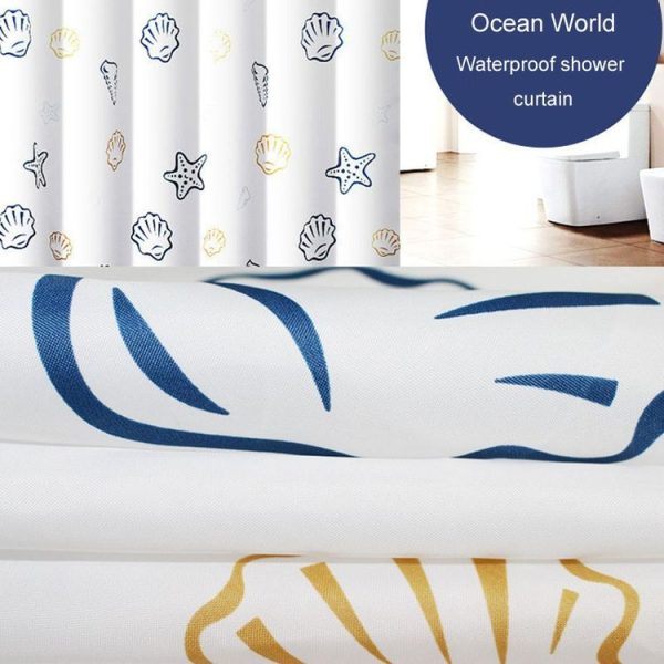 80x180cm Sea World Polyester Shower Curtain Thickened Waterproof Bathroom Shower Curtain Cloth With Hooks - Image 3