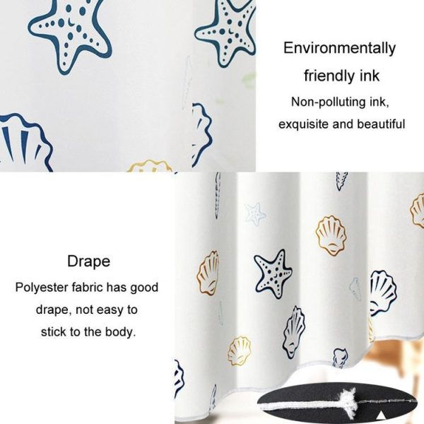 80x180cm Sea World Polyester Shower Curtain Thickened Waterproof Bathroom Shower Curtain Cloth With Hooks - Image 4
