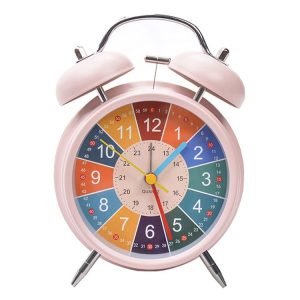 4 inch Early Learning Dual Ring Round Alarm Clock Student Bedside Metal Alarm Bell (Pink)
