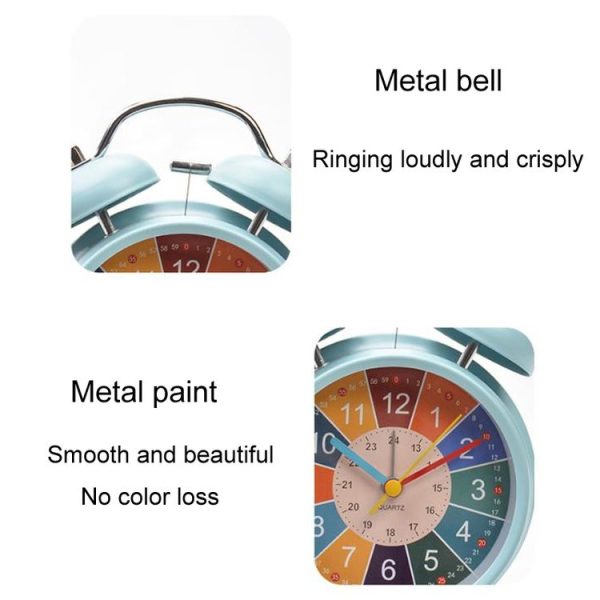 4 inch Early Learning Dual Ring Round Alarm Clock Student Bedside Metal Alarm Bell (Pink) - Image 5