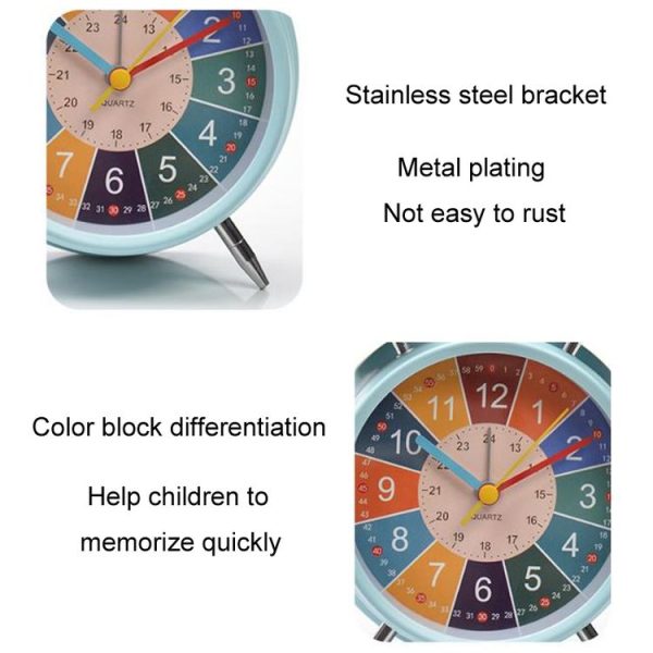 4 inch Early Learning Dual Ring Round Alarm Clock Student Bedside Metal Alarm Bell (Pink) - Image 6