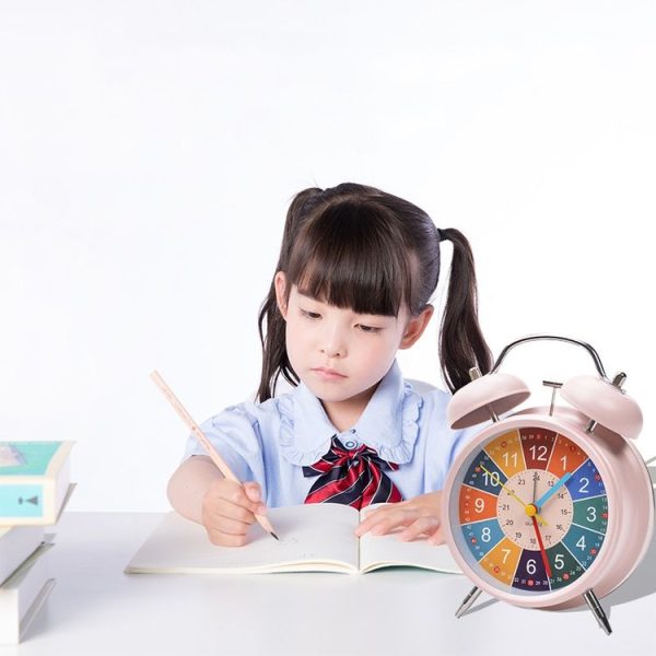 4 inch Early Learning Dual Ring Round Alarm Clock Student Bedside Metal Alarm Bell (Pink) - Image 8